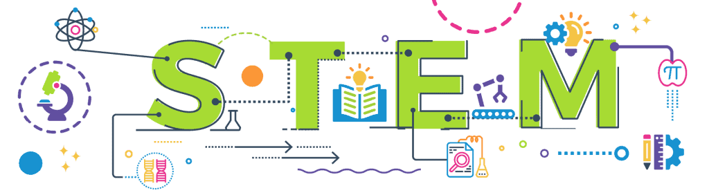 STEM illustration highlighting science, technology, engineering, and math